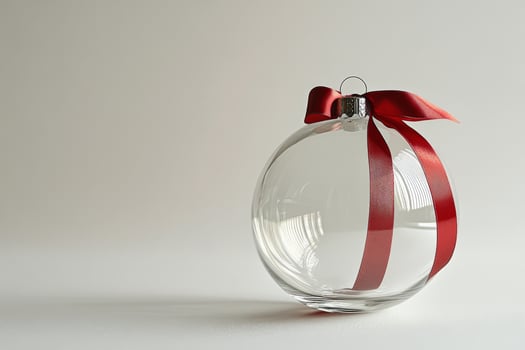 Clear glass ornament with red ribbon on white surface during holiday preparations today photo