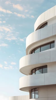 Modern Curved Building Facade with Blue Sky Background photo