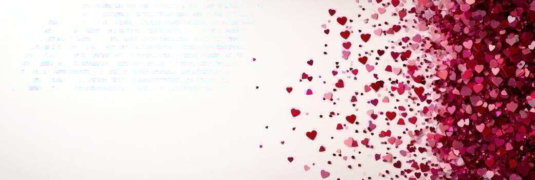 Colorful heart shaped confetti dispersing across a light background in a festive celebration photo