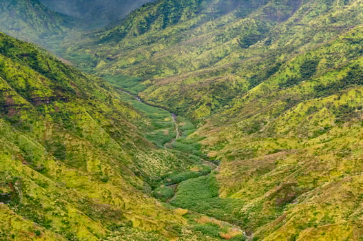 The Napali Coast of Kauai, Hawaii as viewed from a helicopter on the Pacific Ocean. photo