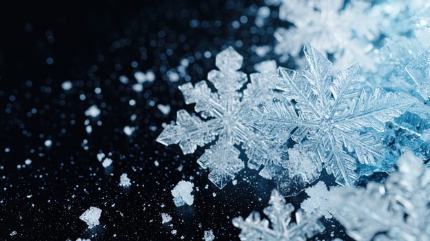 Intricate snowflakes against a dark background photo