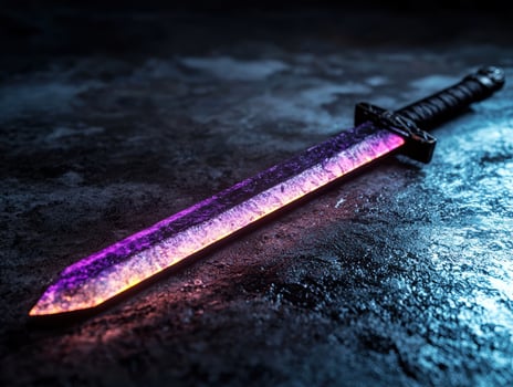 Glowing fantasy sword on dark background photo