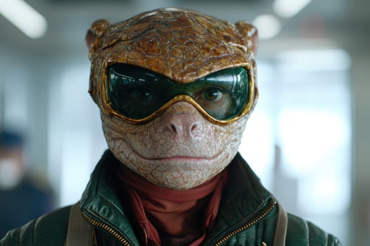 Reptilian creature in protective gear photo