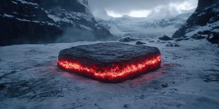 Glowing Volcanic Rock in Snowy Landscape photo