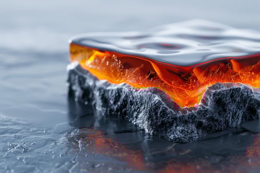Vibrant orange lava rock in flowing water photo