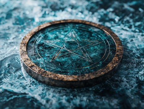 mystical pentagram symbol on icy surface photo