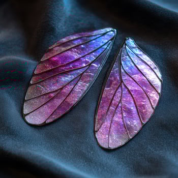 Iridescent fairy wings on dark fabric photo