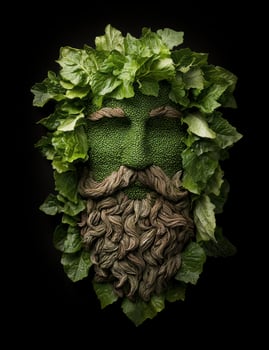 Vegetable face with green leaves photo