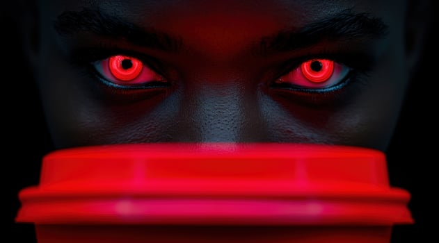 Intense glowing red eyes in the dark photo