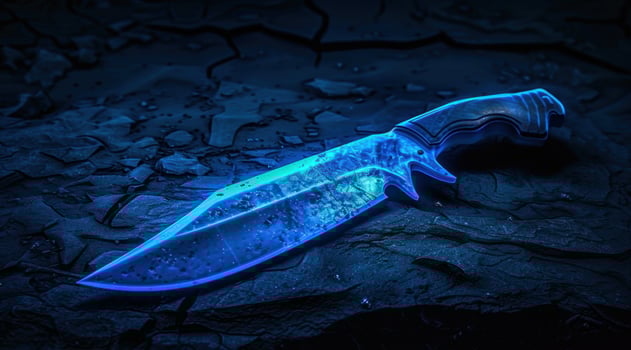 Glowing futuristic knife on dark background photo