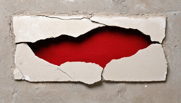 Cracked concrete wall with red background photo