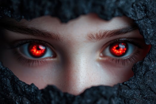 Mysterious glowing red eyes in the dark photo