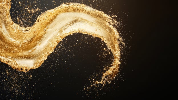 Splashing golden liquid against a dark background photo