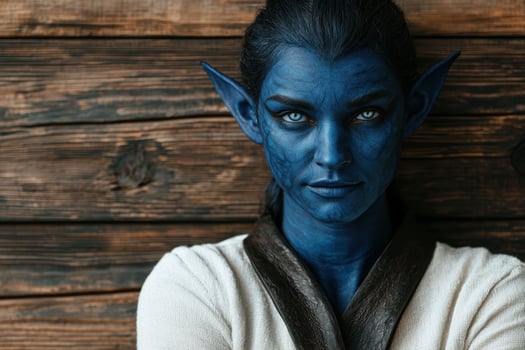 blue skinned alien with intense eyes photo