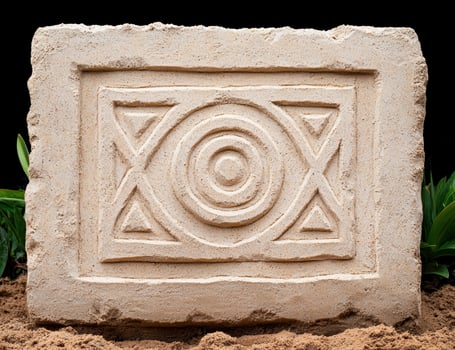 Carved stone relief with abstract geometric patterns photo
