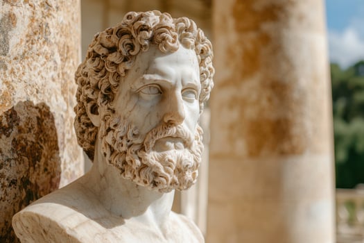 Ornate marble statue with intricate curled hair photo