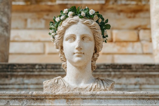 ancient greek statue with floral wreath photo