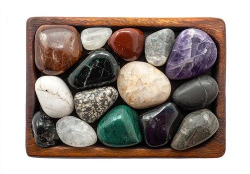 Assortment of natural gemstones and crystals photo