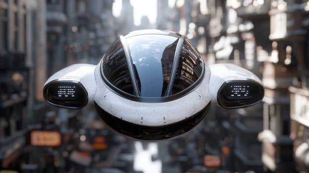 Futuristic flying vehicle with reflective dome photo