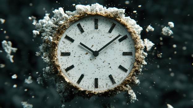Frozen clock in winter snowstorm photo