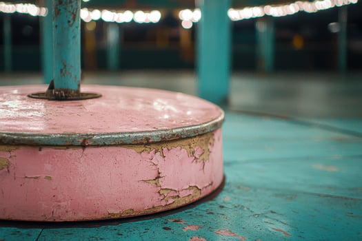 Vintage pink and turquoise fountain with peeling paint photo