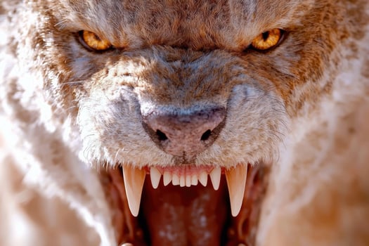 Fierce wolf with glowing eyes and sharp teeth photo