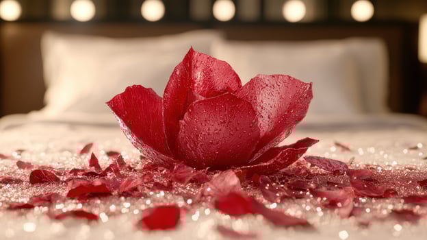 Vibrant red rose petals with water droplets photo