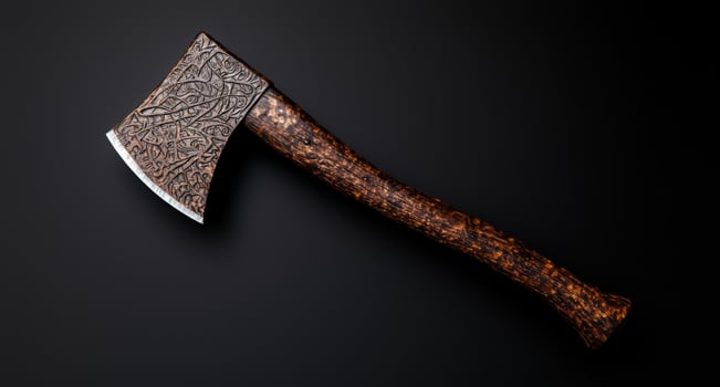 Ornate decorative axe on black background photo