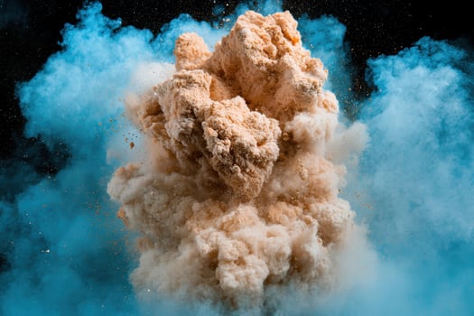 Dramatic explosion with smoke and debris photo