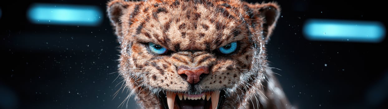 Fierce leopard with glowing blue eyes photo