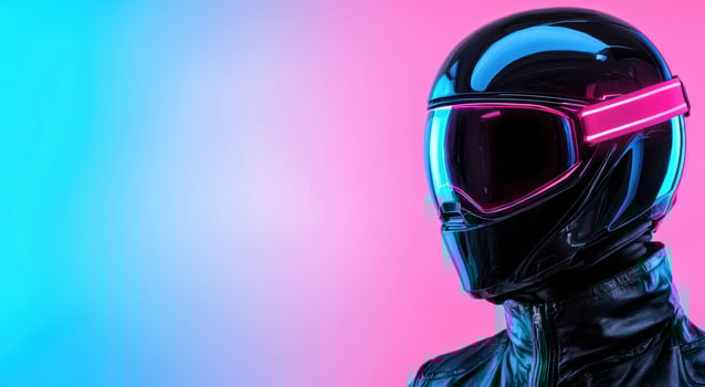 futuristic motorcycle helmet with vibrant colors photo
