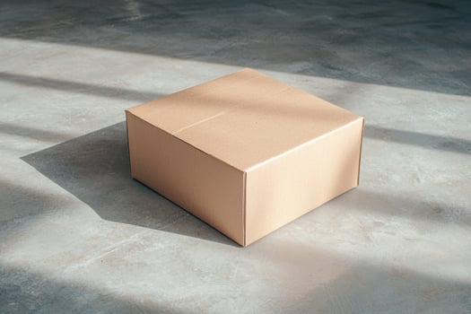 Cardboard box on concrete floor photo