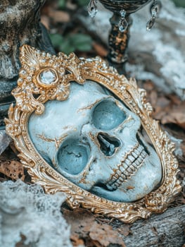 Ornate skull in a golden frame photo