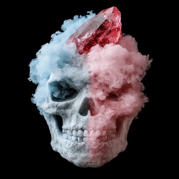 Surreal crystal skull with colorful smoke photo