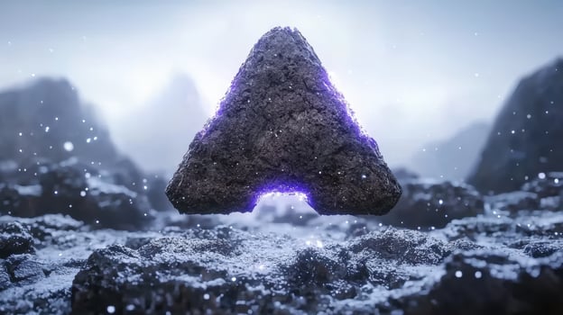 Mysterious glowing crystal formation in snowy landscape photo