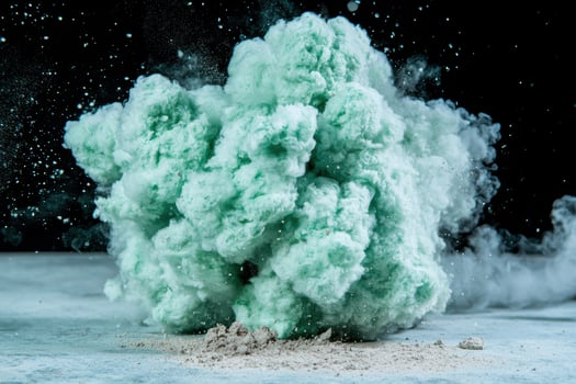 Dramatic cloud of green smoke explosion on snowy landscape photo