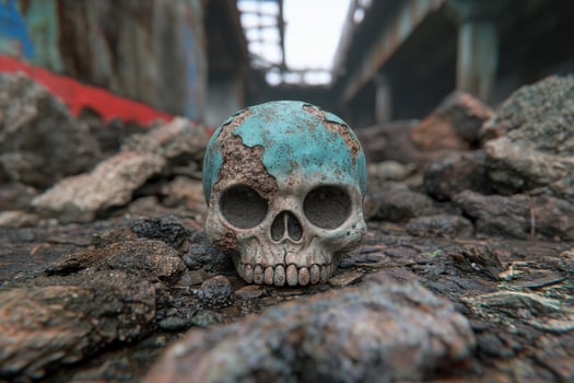 Weathered skull in a rugged environment photo