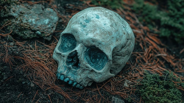Weathered skull in the forest photo
