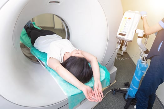 Computed tomography of the pelvis and hard tissues for women. CT scan to cure tissue diseases. Professional diagnosis of the organs of a young girl. photo