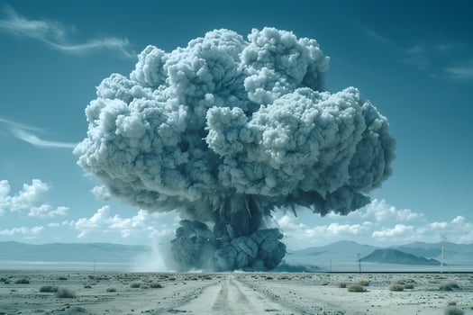 Dramatic Explosion Cloudscape in Remote Desert Landscape for Impactful Visual Art photo