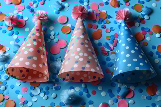 Colorful Polka Dot Party Hats with Confetti for Festive Celebrations and Decor photo