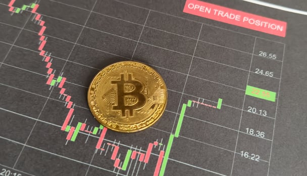 Bitcoin Cryptocurrency Stock Market Concept. USD to BTC Financial Growth Chart. BTC Cryptocurrency Bitcoin photo