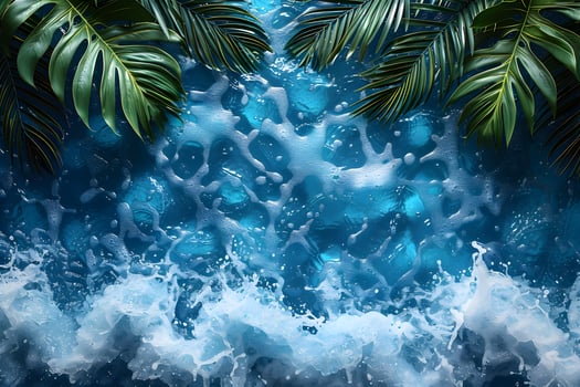 Tropical Ocean Waves with Palm Leaves - A Vibrant Marine Background for Summer Themes photo