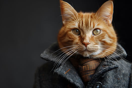 Stylish Ginger Cat Dressed in Coat and Tie Portrait for Pet Fashion Concepts photo