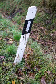 Delineator post marking the edge of a country road in autumn photo