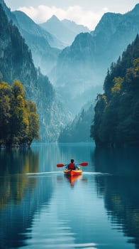 Solo Kayaking in a Serene Mountain Lake photo