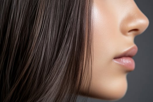 Close-up of a young woman showcasing her profile and smooth skin photo