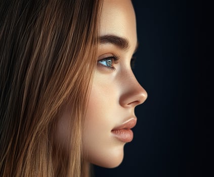 Close-up portrait of a young woman with natural beauty and soft features photo