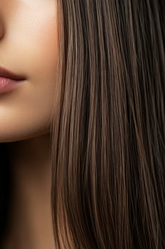 Close-up view of a woman's face highlighting smooth hair and lips photo