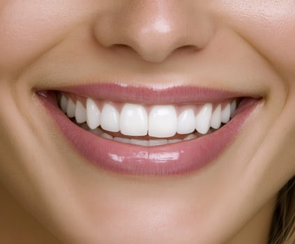 Bright and radiant smile of a young woman with perfect teeth photo